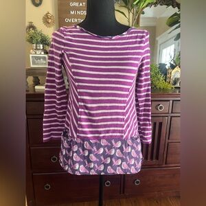 Anthropologie 9-H15 STCL Purple Striped Long Sleeve Top with Bird Print